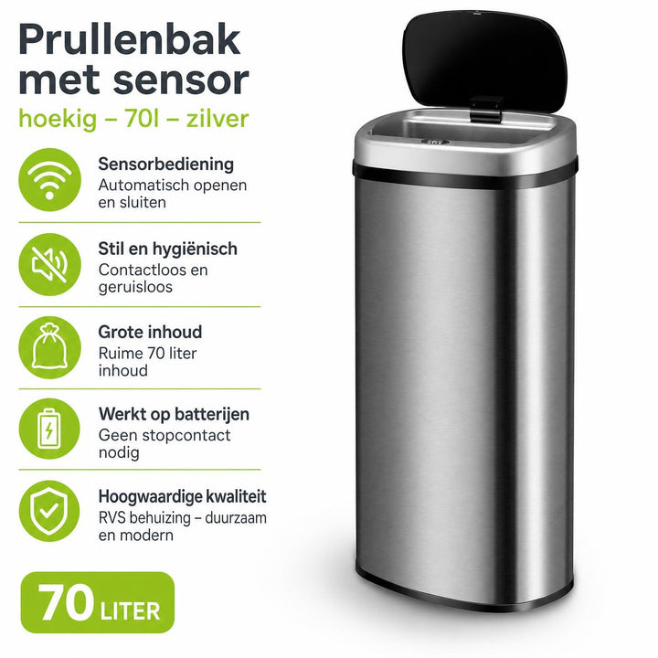 Sensor prullenbak 50 liter – rechthoekig, automatisch deksel