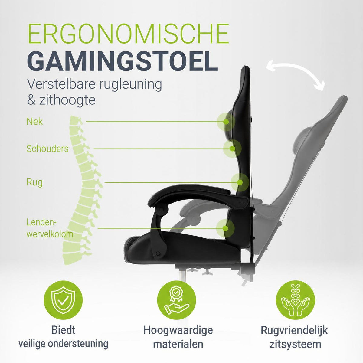 Gamestoel HyperSeat – kunstleer, verstelbare rugleuning, 120 kg