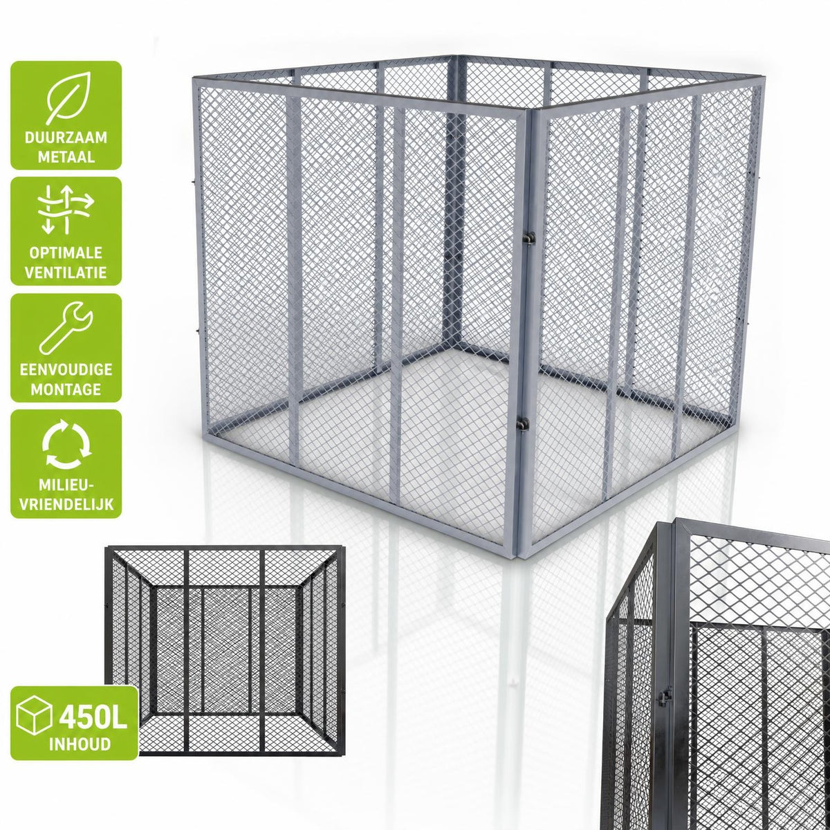 Metalen compostbak – 450 of 800 liter, voor tuin- en keukenafval