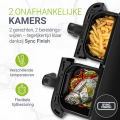 Airfryer 9 liter met dubbele mand – 9 programma's, antiaanbaklaag