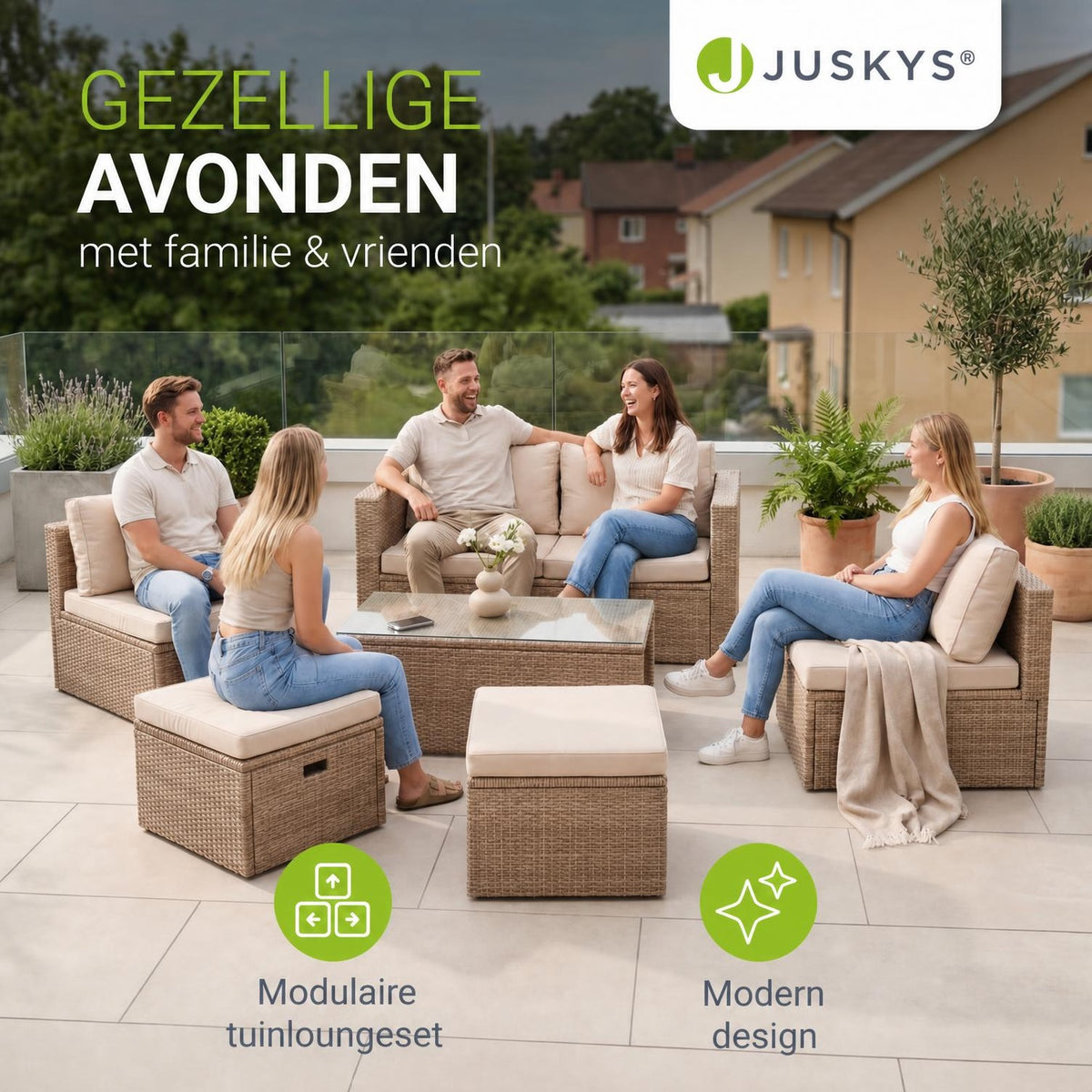 Wicker loungeset Salou – 6 personen, incl. kussens en tafel