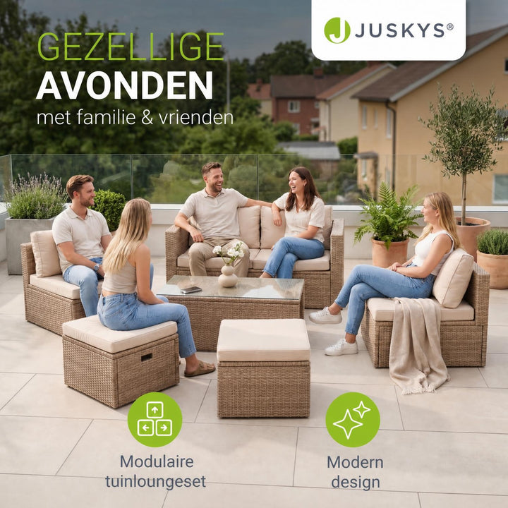 Wicker loungeset Salou – 6 personen, incl. kussens en tafel