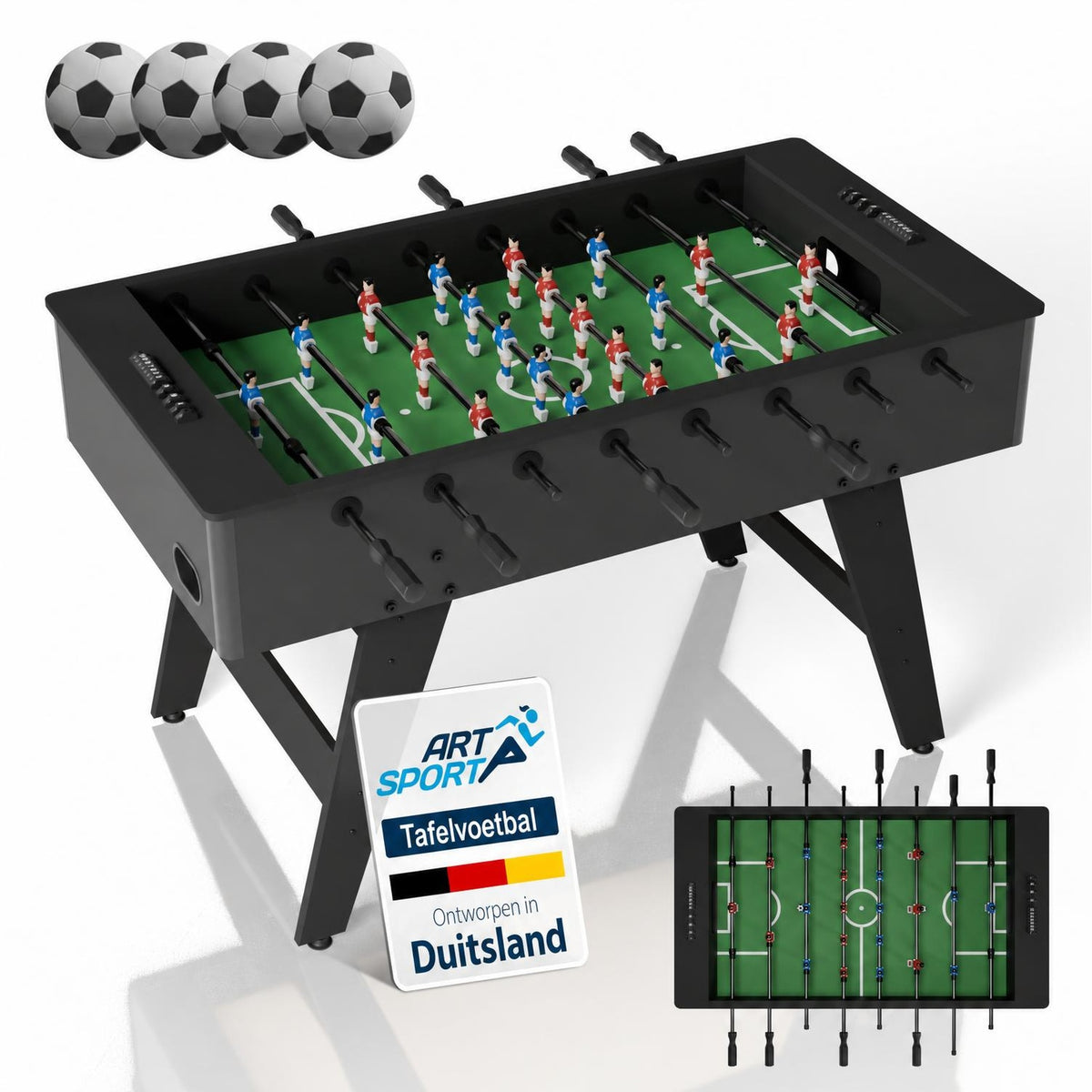Voetbaltafel ProKick – zwart, met 4 ballen en scoreteller