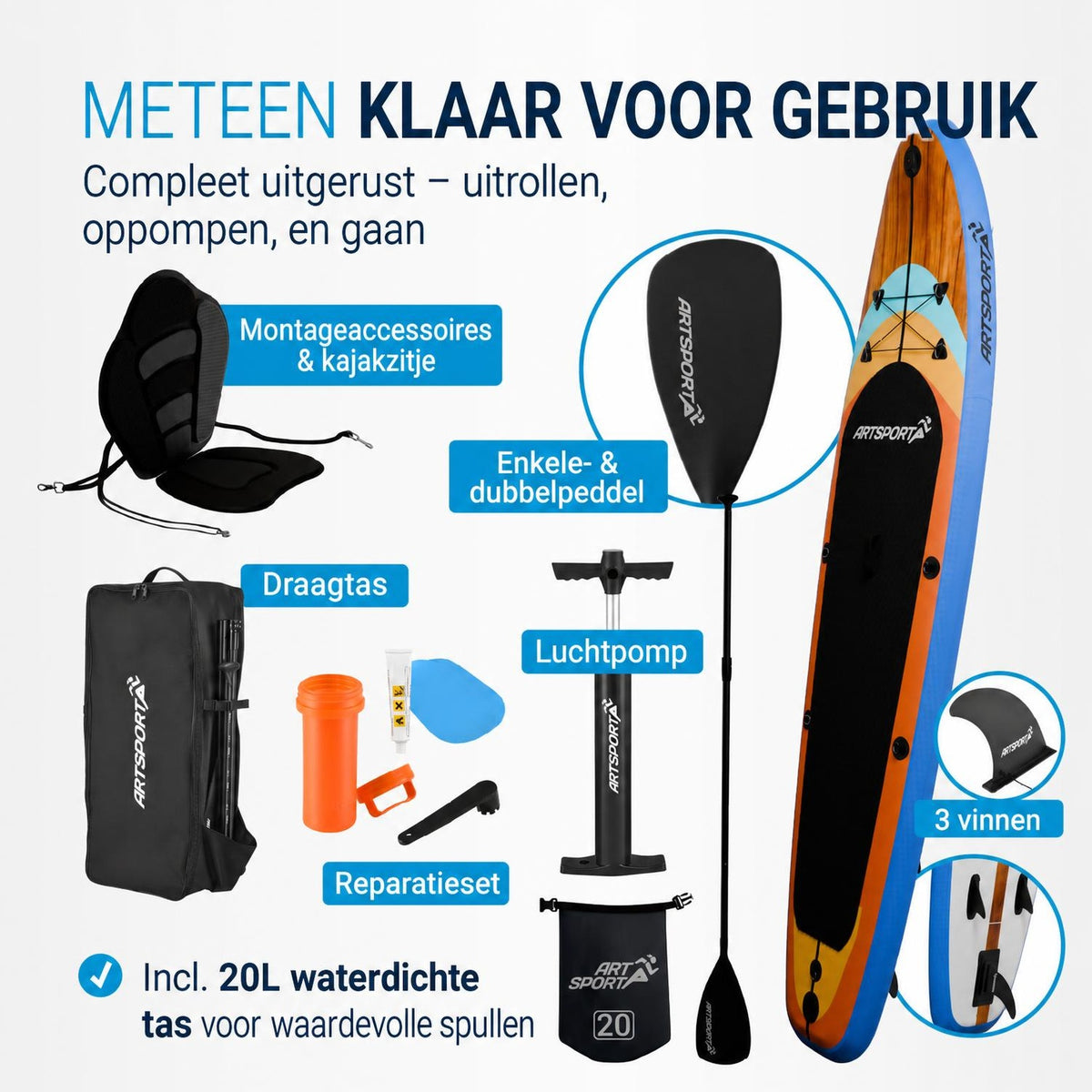 Supboard Beach Rocker – opblaasbaar met kajakzitting, tot 150 kg