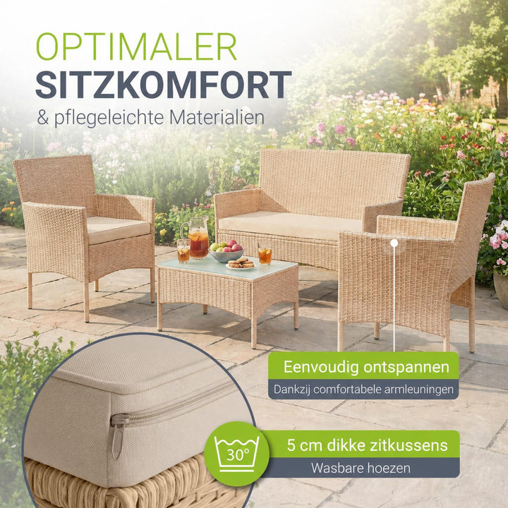 Wicker tuinset Fort Myers – 4 personen, 4-delig met tafel