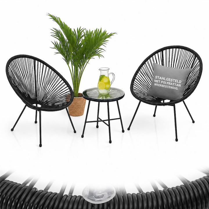 Balkonset Ostana – 3-delig, tafel en 2 loungestoelen