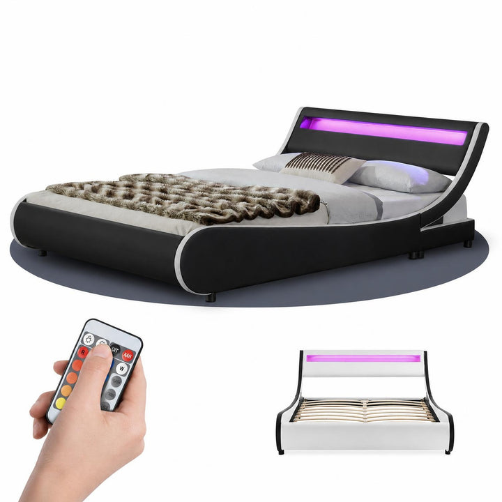 Gestoffeerd bed Valencia 140x200 cm – kunstleer met LED