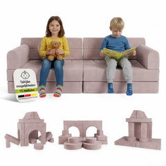 Speelbank Kayo van ribstof – modulair, met kussens, beige