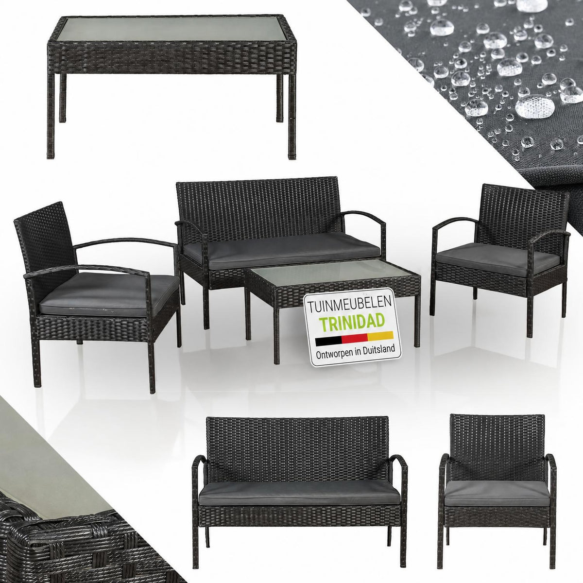 Wicker tuinset Trinidad – 4 personen, bank, 2 fauteuils en tafel