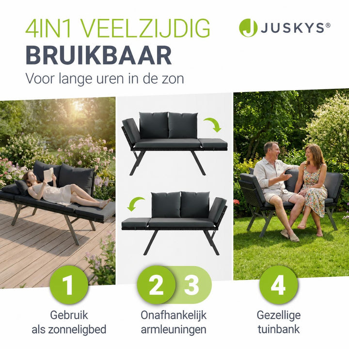 Wicker tuinbank Calvia – 2-in-1 bank en ligbed, 2-3 personen