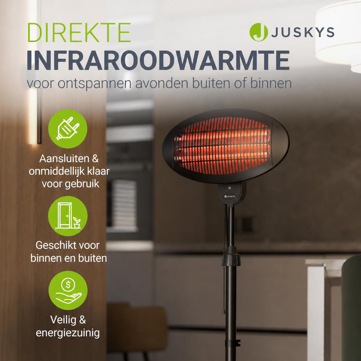 Infrarood terrasverwarmer 2000 W – 3 standen, in hoogte verstelbaar