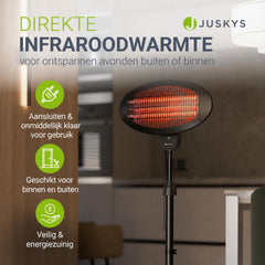 Infrarood terrasverwarmer 2000 W – 3 standen, in hoogte verstelbaar