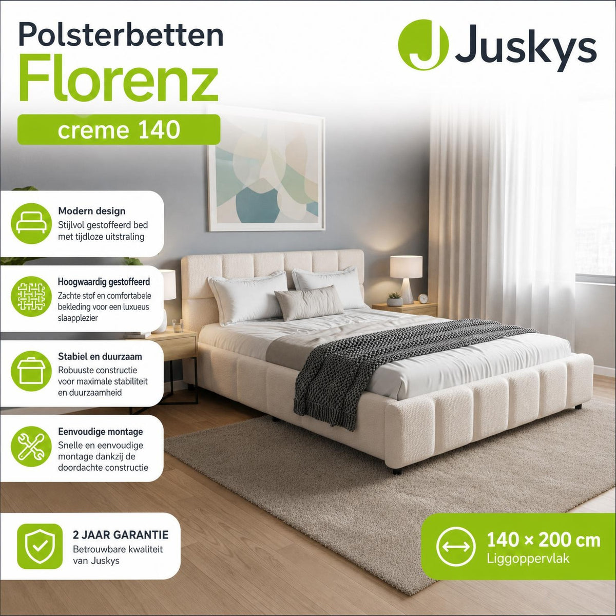 Gestoffeerd bed Florenz 180x200 cm – bouclé, tot 500 kg