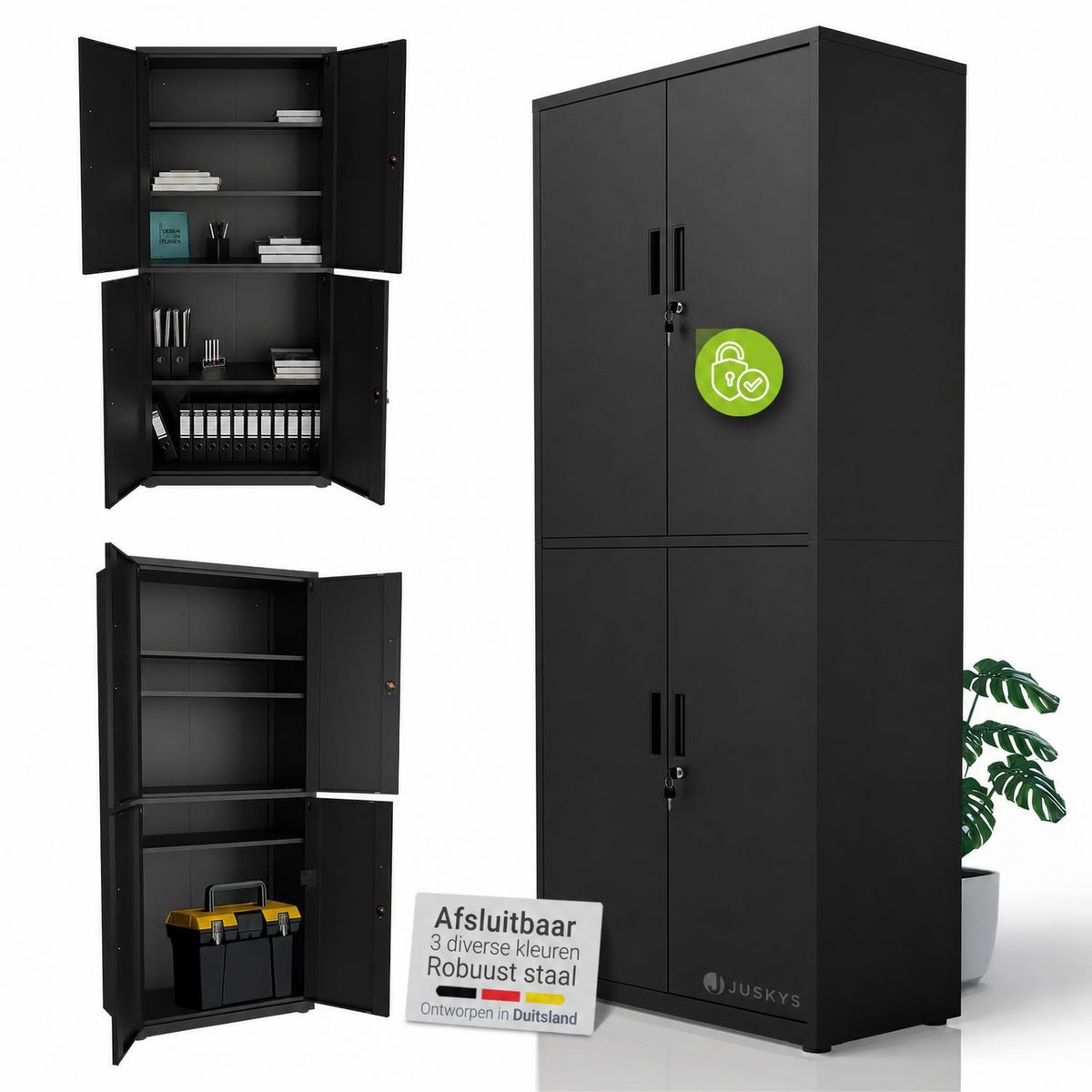 Metalen archiefkast – afsluitbaar, 3 verstelbare legplanken