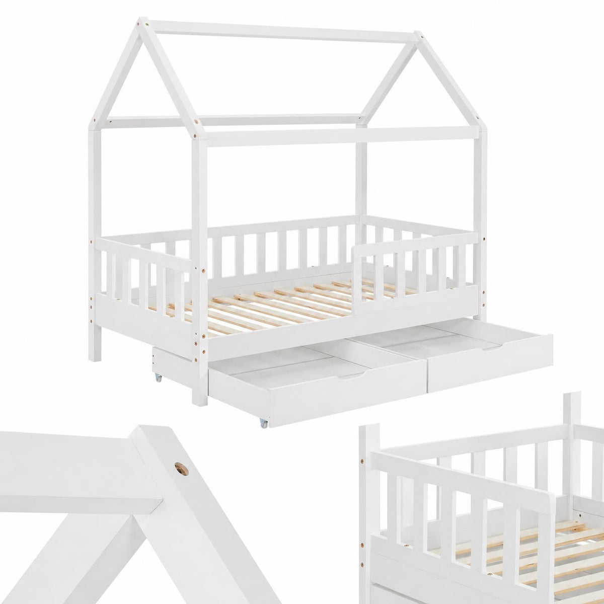 Kinderbed Marli 80x160 cm met bedlade – huisbed, wit