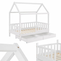 Kinderbed Marli 80x160 cm met bedlade – huisbed, wit