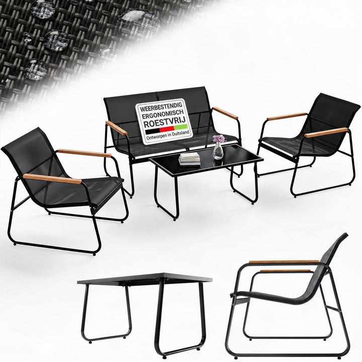 Loungeset Genua – 4-delig met 2-zitsbank, stoelen en tafel