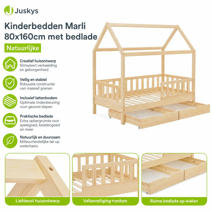 Kinderbed Marli 80x160 cm met bedlade – huisbed, wit