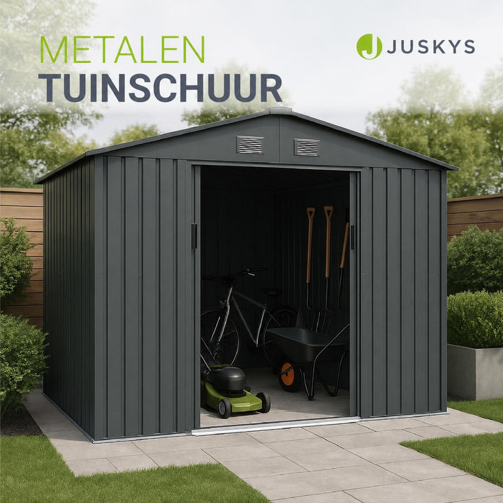 Metalen tuinhuis – verzinkt staal, lessenaarsdak, afsluitbaar