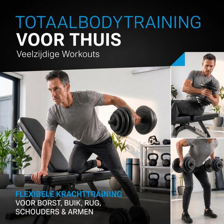 Dumbbellset 20 kg – 2 stangen en 12 gewichtsschijven, verstelbaar