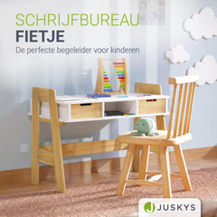 Kinderbureau Fietje – in hoogte verstelbaar, 2 lades, wit