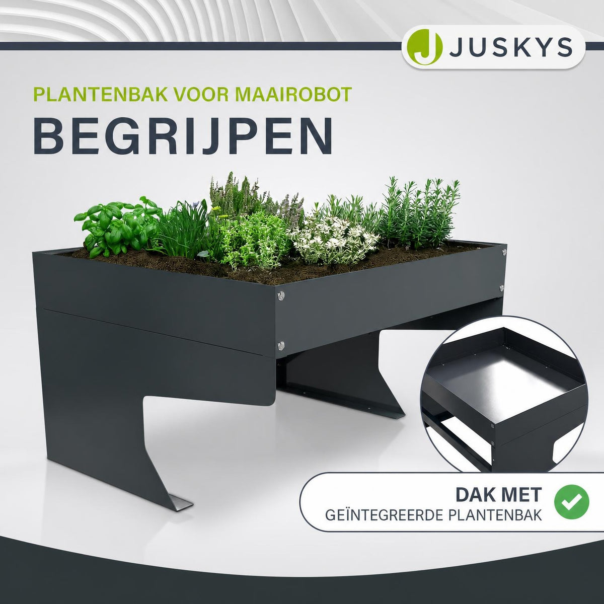 Robotmaaier garage met plantenbak – verzinkt staal, antraciet
