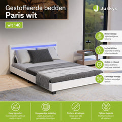 Gestoffeerd bed Paris 140x200 cm – wit, met LED en lattenbodem
