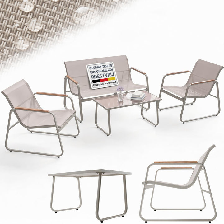 Loungeset Genua – 4-delig met 2-zitsbank, stoelen en tafel