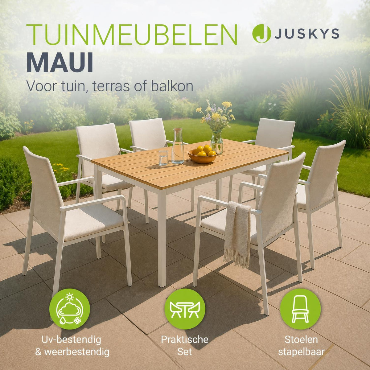 Tuinset Maui – 6 personen, aluminium met tafel en 6 stoelen