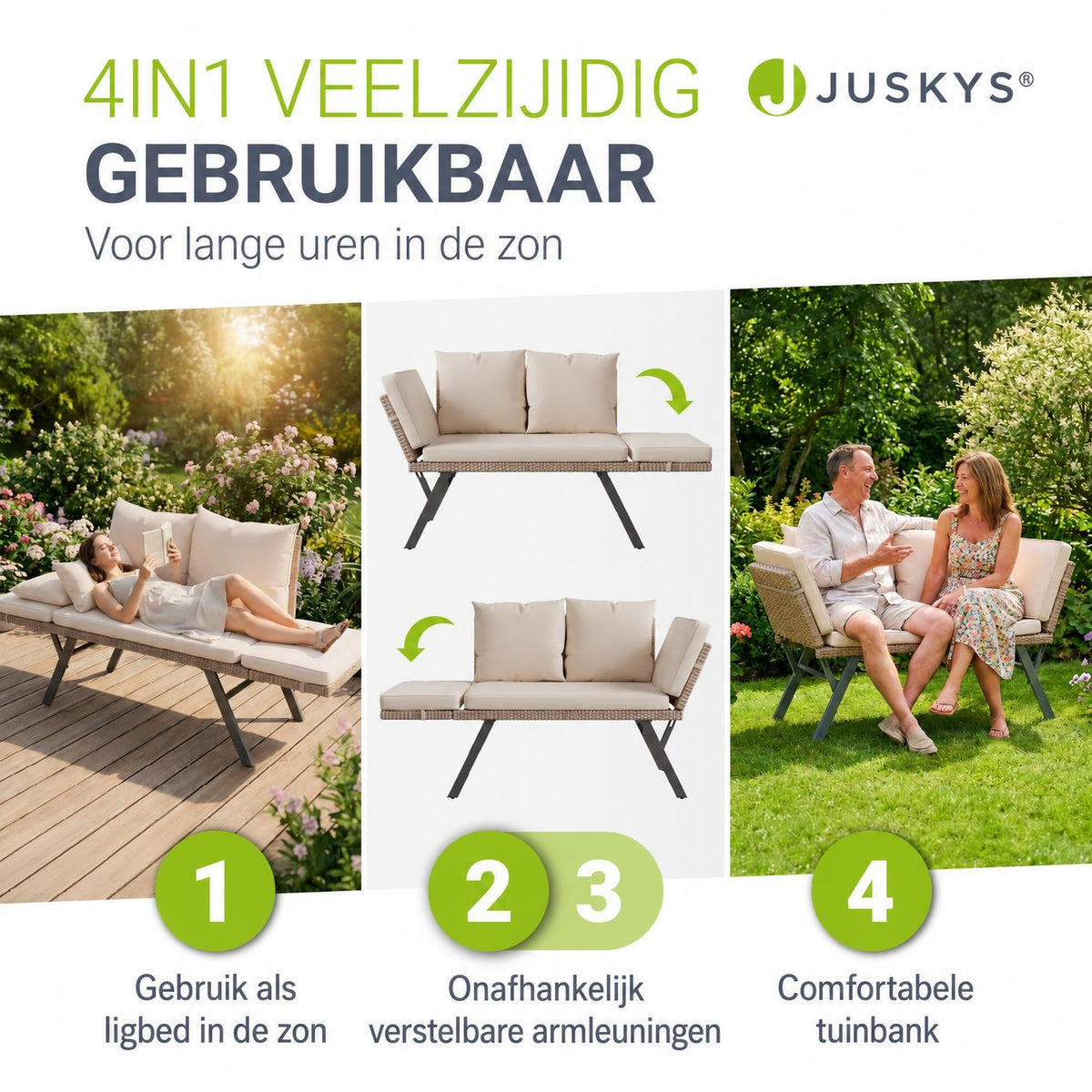 Wicker tuinbank Calvia – 2-in-1 bank en ligbed, 2-3 personen
