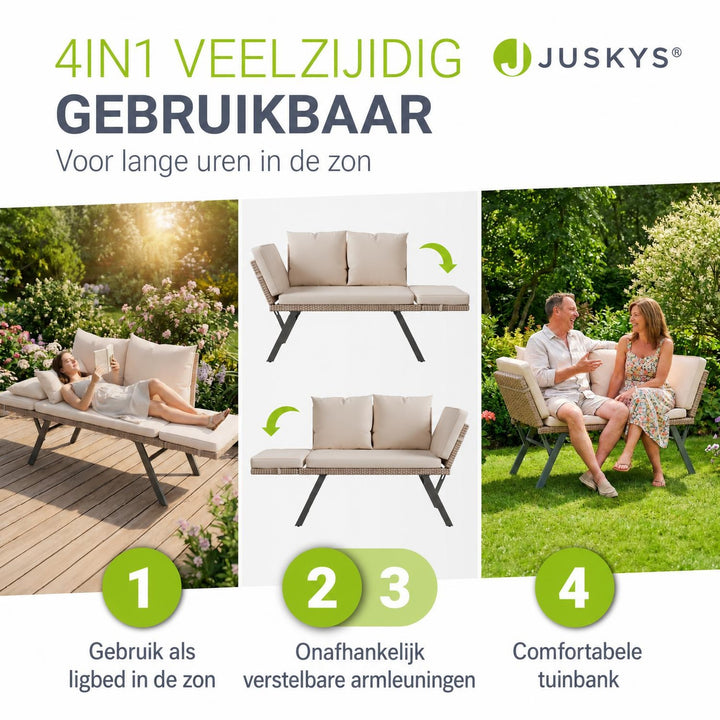 Wicker tuinbank Calvia – 2-in-1 bank en ligbed, 2-3 personen