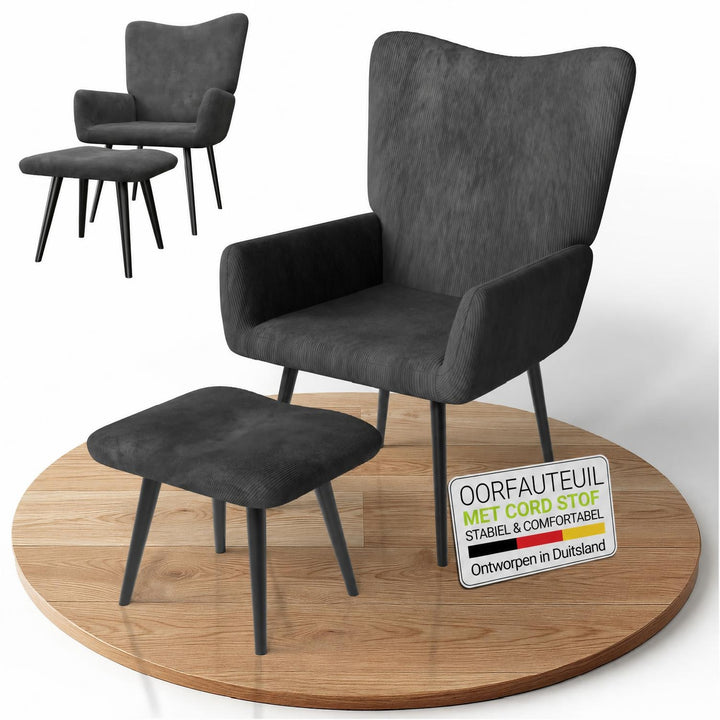 Oorfauteuil Odense – met of zonder voetenbank, tot 120 kg
