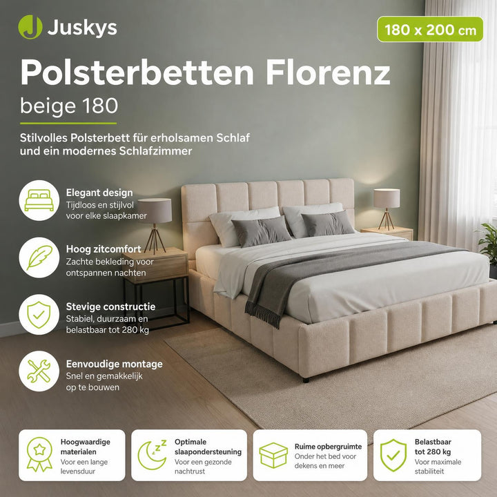 Gestoffeerd bed Florenz 180x200 cm – bouclé, tot 500 kg