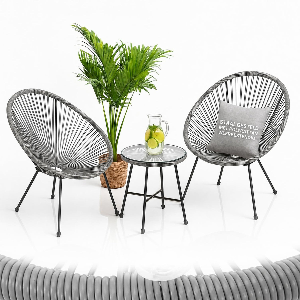Balkonset Ostana – 3-delig, tafel en 2 loungestoelen