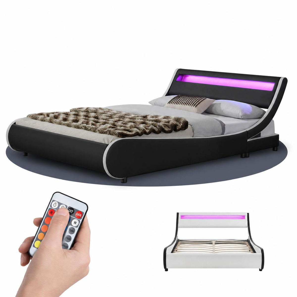 Gestoffeerd bed Valencia 140x200 cm – kunstleer met LED