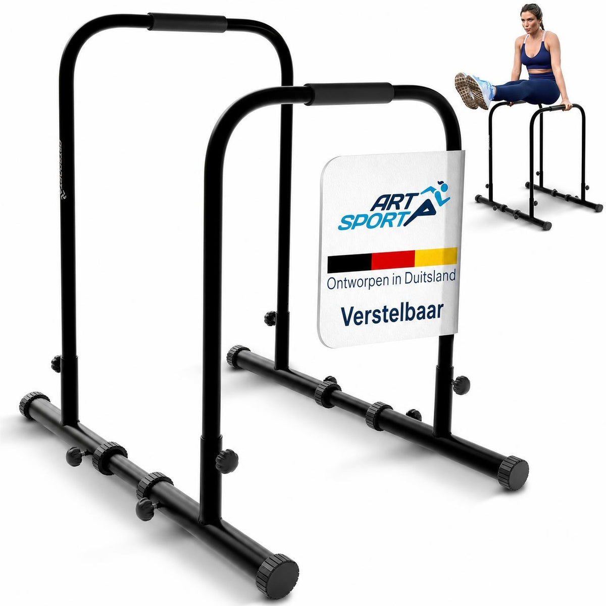 Dipstation verstelbaar – staal, met antislip handgrepen