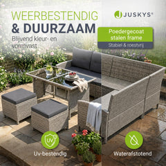 Wicker loungeset Manacor – 8 personen, hoekbank met 2 krukken