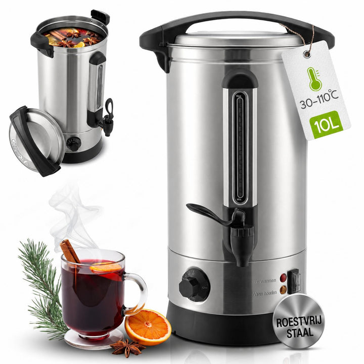 Glühweinketel Teramo – 7 of 10 liter, rvs, 30-110 °C