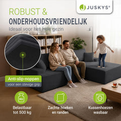 Hoekbank Coredo van ribstof – met ottomane en sierkussens