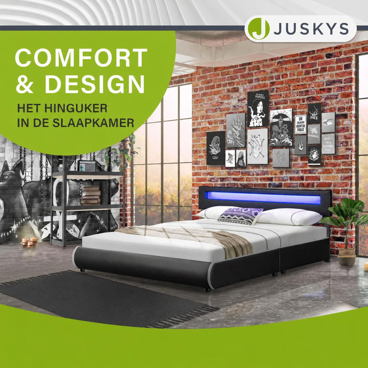 Gestoffeerd bed Sevilla 140x200 cm – wit, met LED-verlichting
