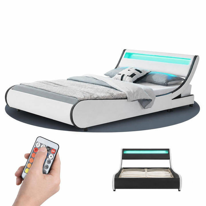 Gestoffeerd bed Valencia 140x200 cm – kunstleer met LED