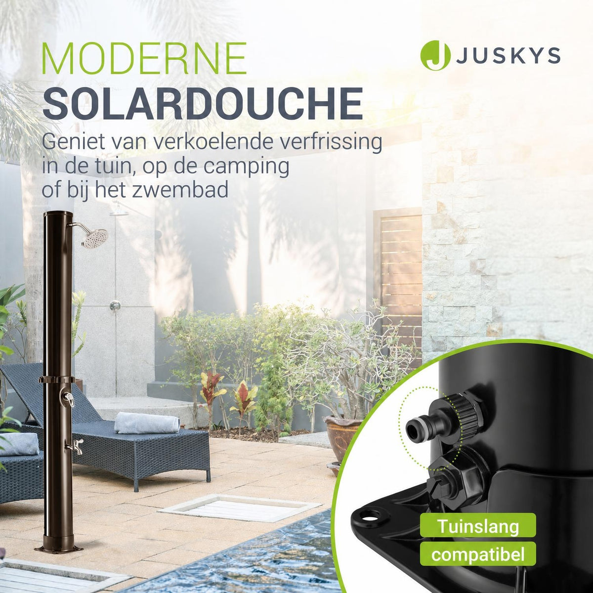 Zonnedouche Victoria 20 liter – zwenkbare regendouchekop, zwart