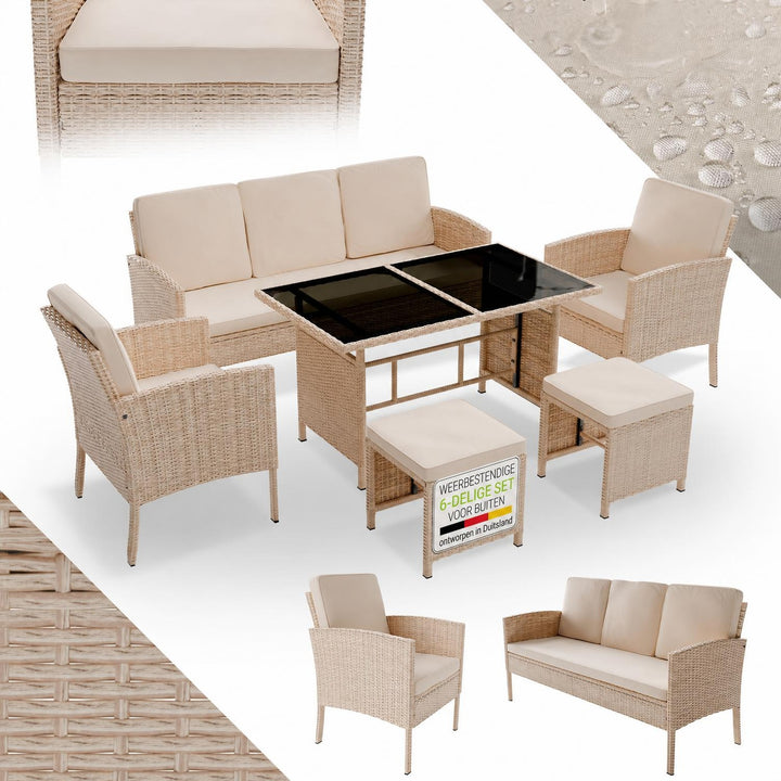 Wicker tuinset Turin – 6-delig voor 7 personen, incl. kussens