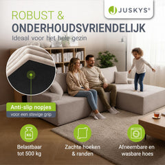 Hoekbank Coredo van ribstof – met ottomane en sierkussens
