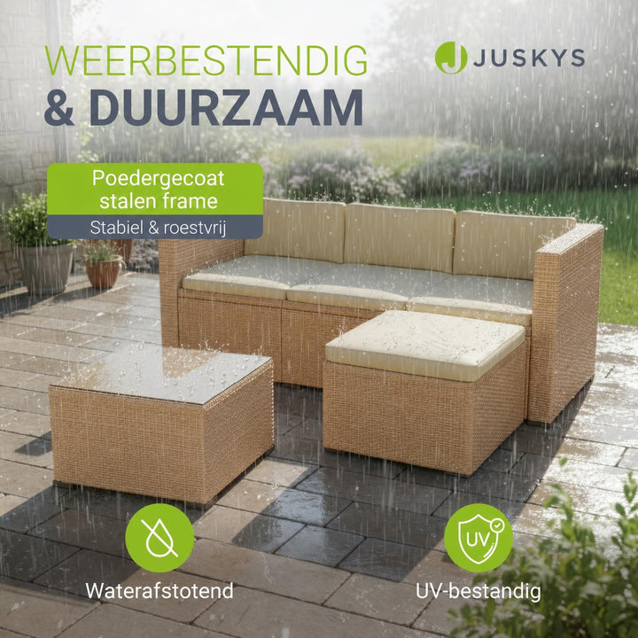 Wicker loungeset Punta Cana – 3 personen, bank met glazen tafel