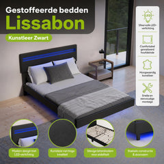 Zwevend bed Lissabon 140x200 cm – kunstleerlook met LED