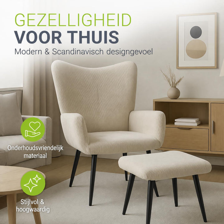 Oorfauteuil Odense – met of zonder voetenbank, tot 120 kg