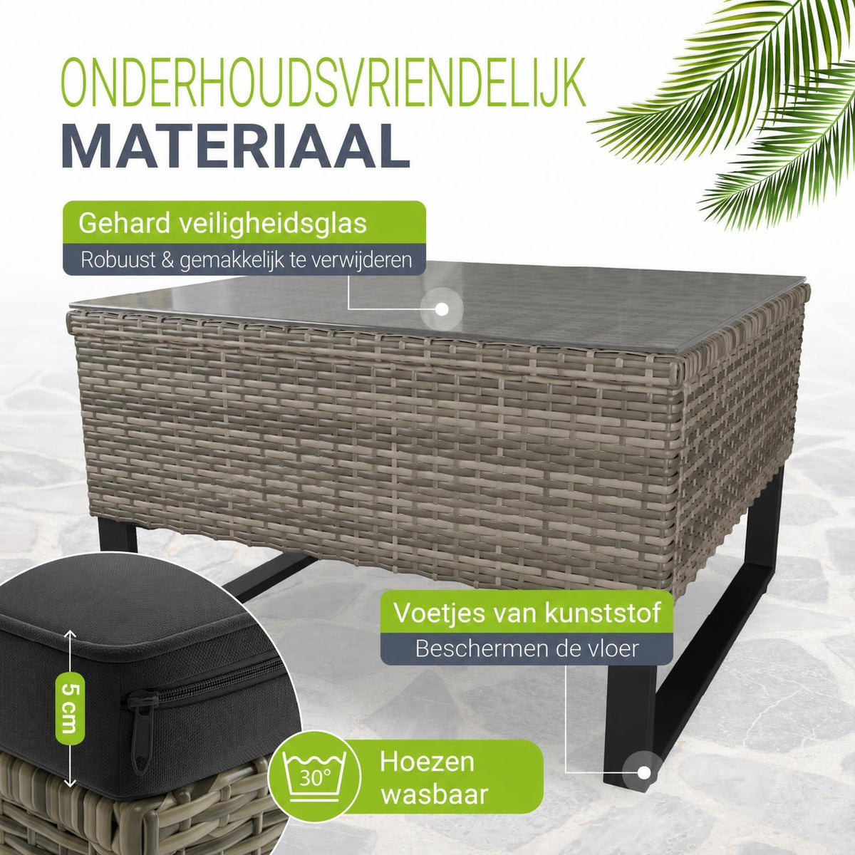 Wicker loungeset Santorini – 4 personen, modulair, kussenbox