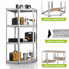 Metalen hoekstelling Corner Easy – 160x75x40-75 cm, MDF-planken