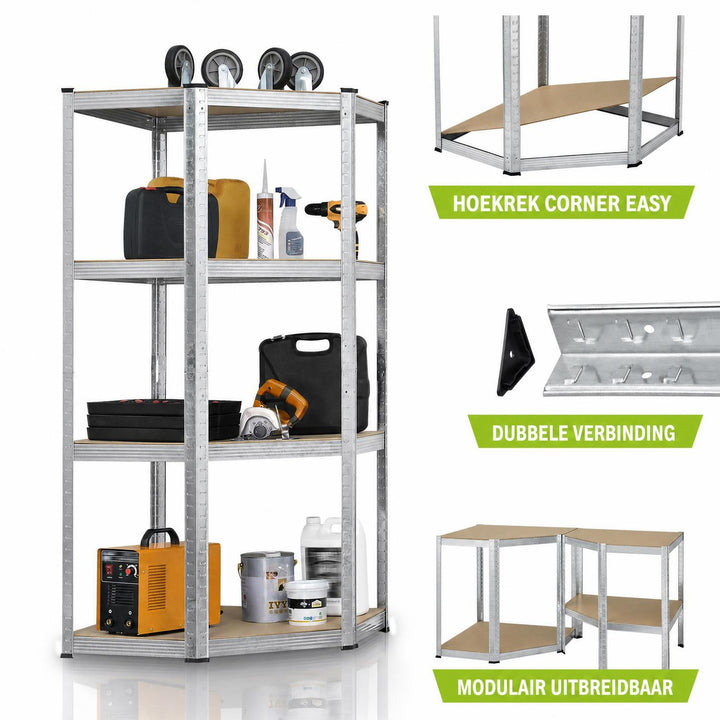 Metalen hoekstelling Corner Easy – 160x75x40-75 cm, MDF-planken